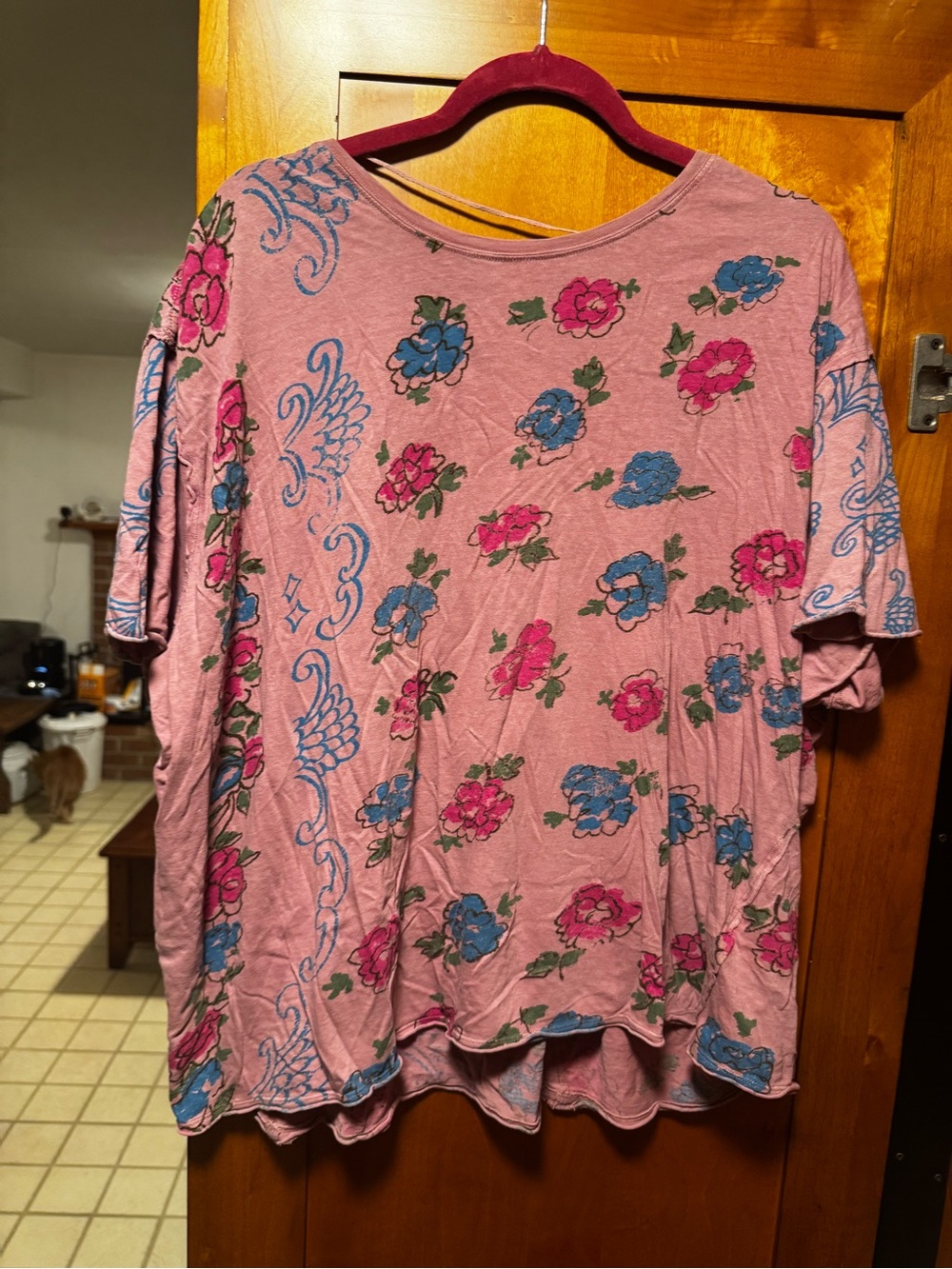 Free People Juliet Pink Floral Short Sleeve Top
